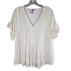 Dolan Left Coast Anthropologie Cream Ruffle Sleeve Button Front Blouse Size M